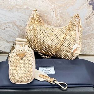 Prada Gold Studded Shoulder Bag with Cream Strap, sold out at stores in the US